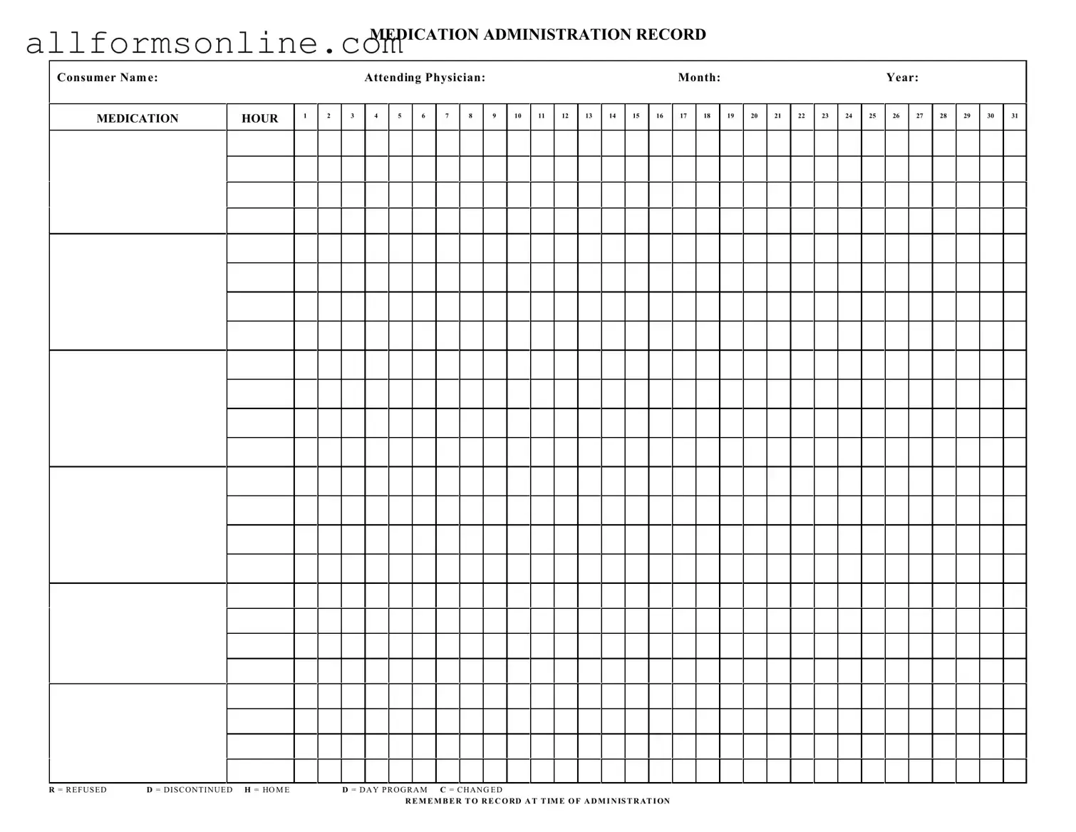 Free Medication Administration Record Sheet PDF Form
