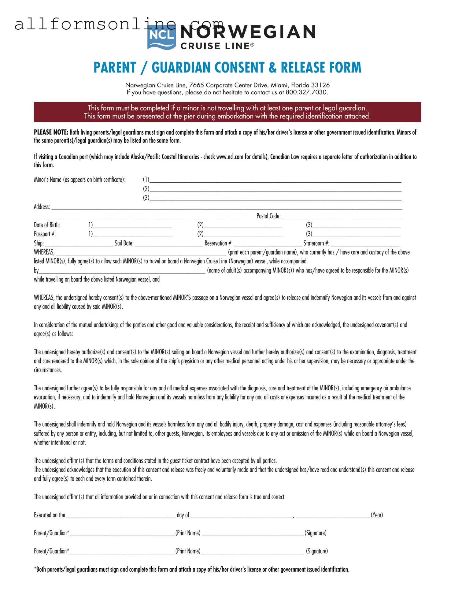 Free NCL Parental Consent PDF Form
