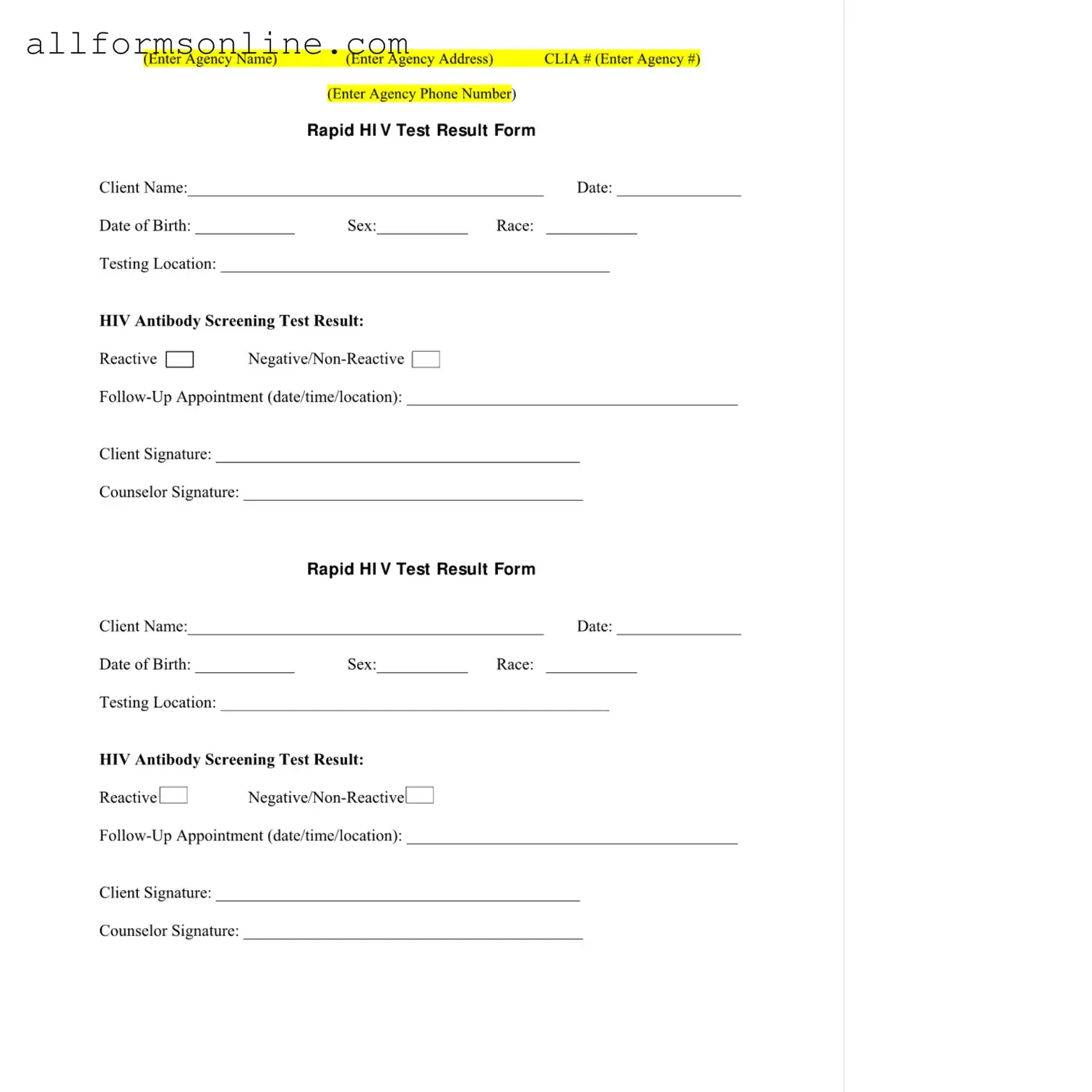 Free Negative Hiv Test PDF Form