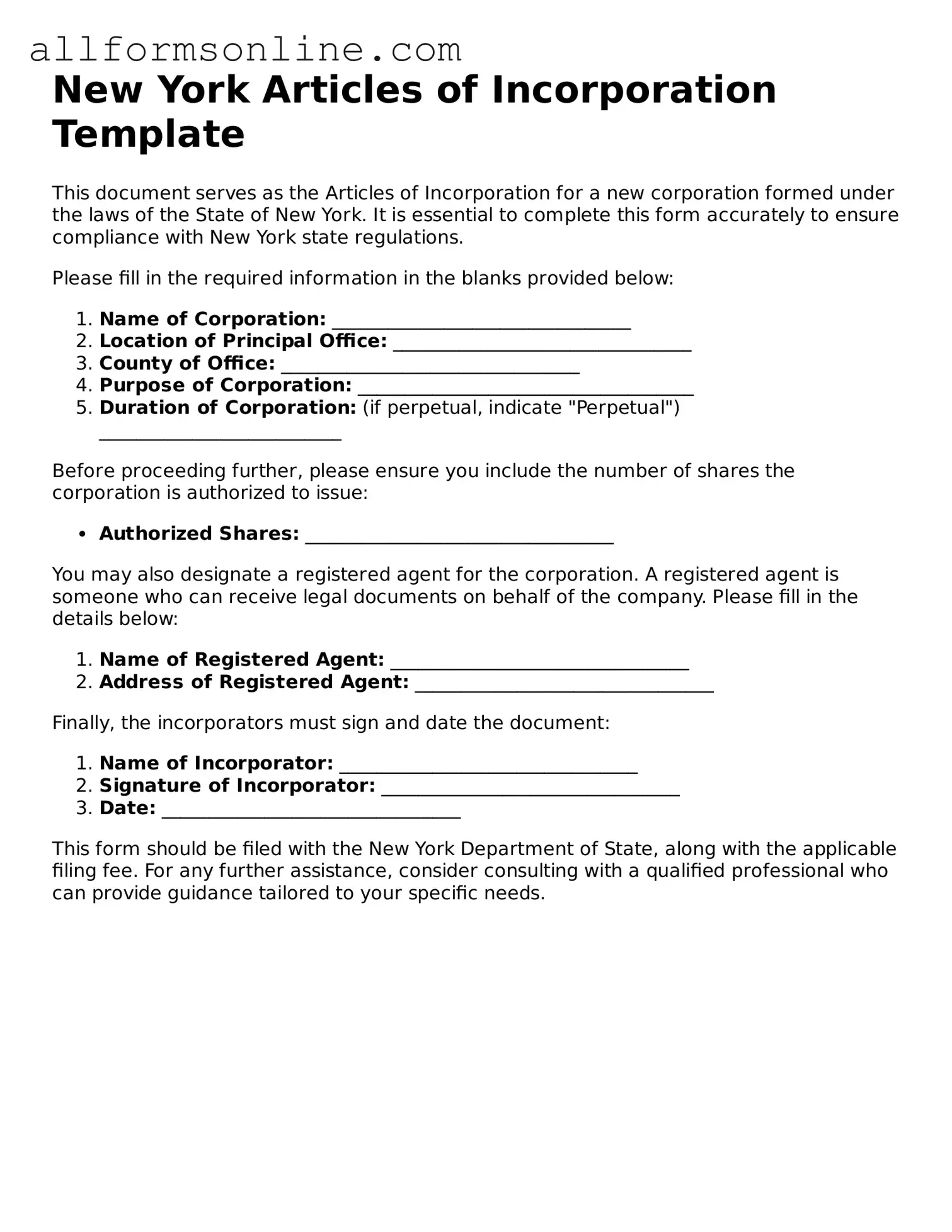Attorney-Approved  Articles of Incorporation Form for New York