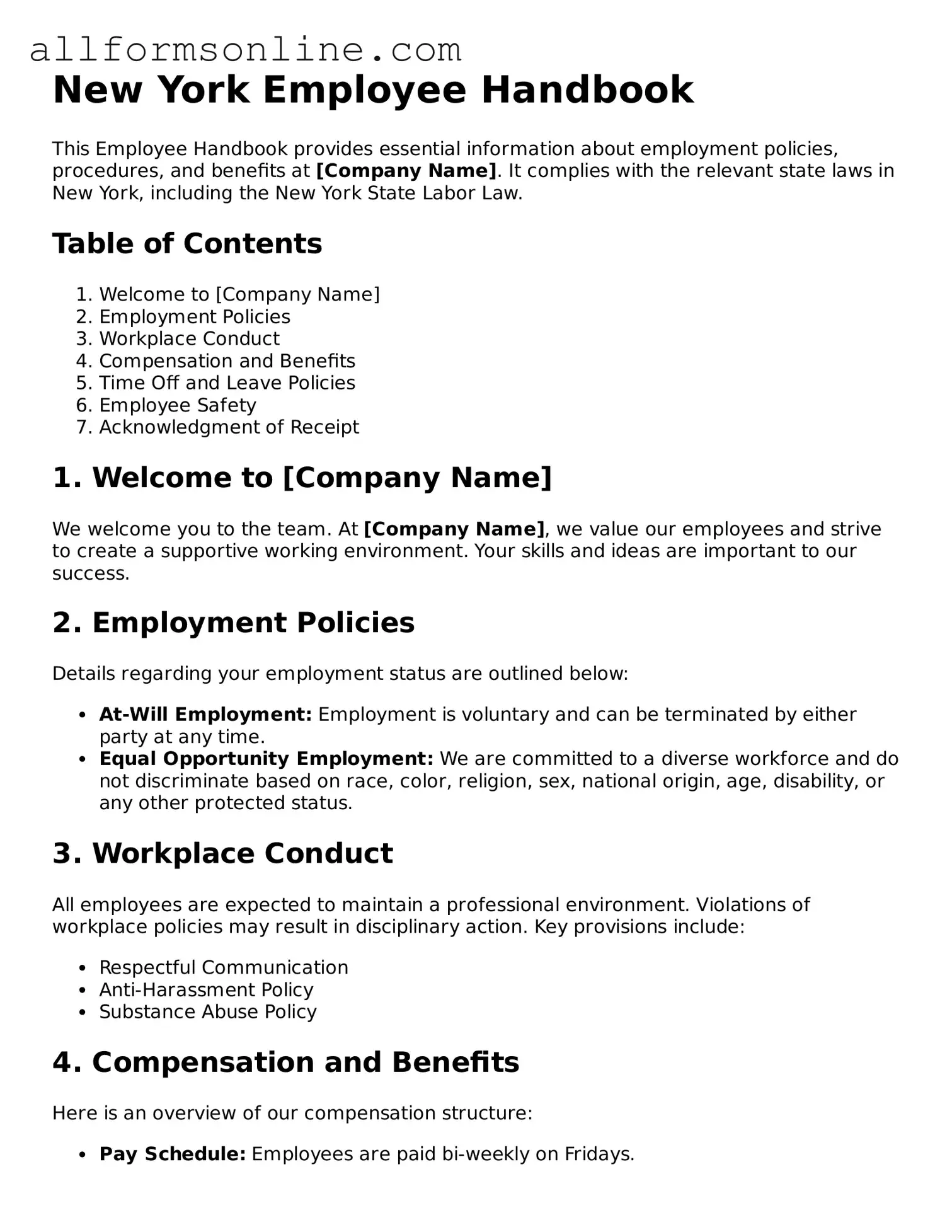 Attorney-Approved  Employee Handbook Form for New York