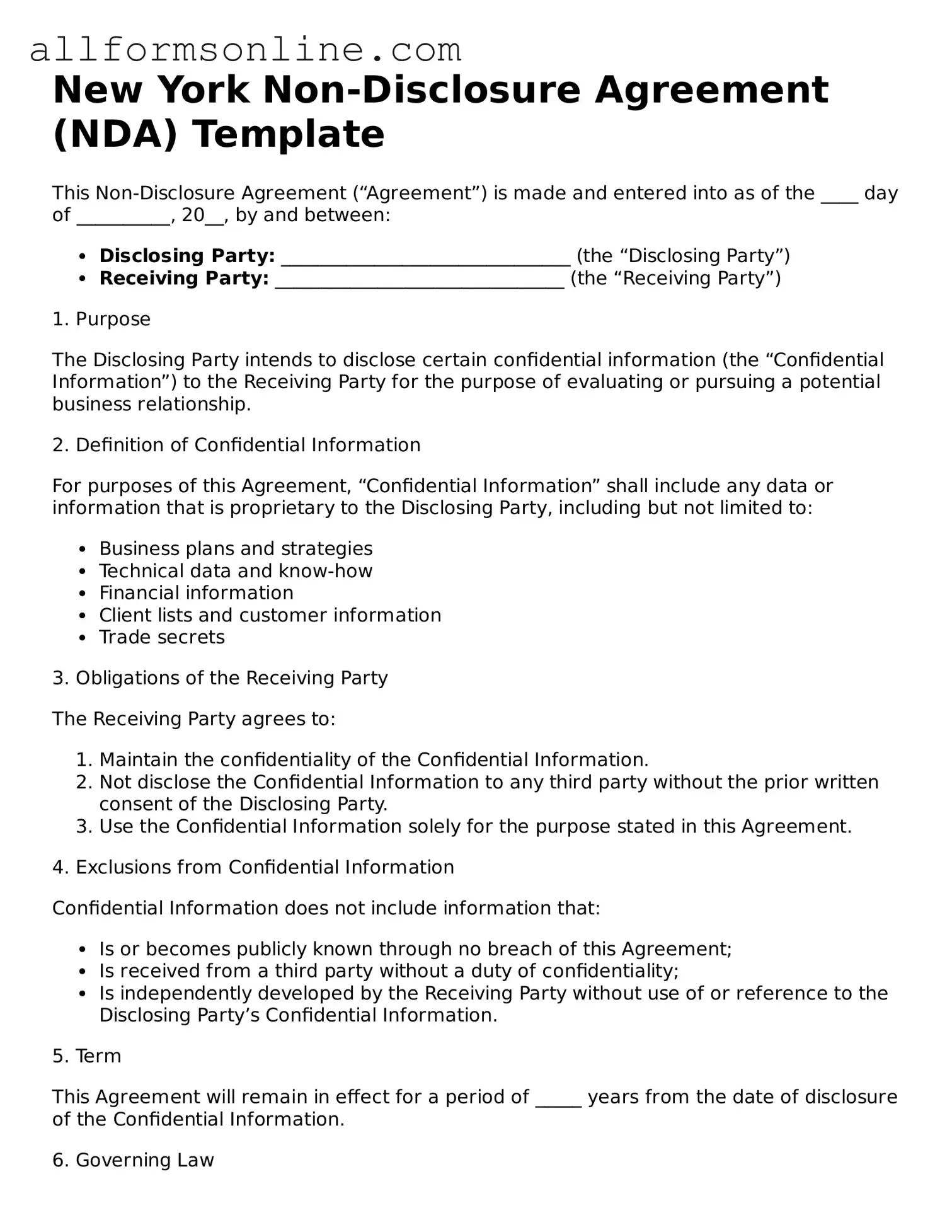 Attorney-Approved  Non-disclosure Agreement Form for New York