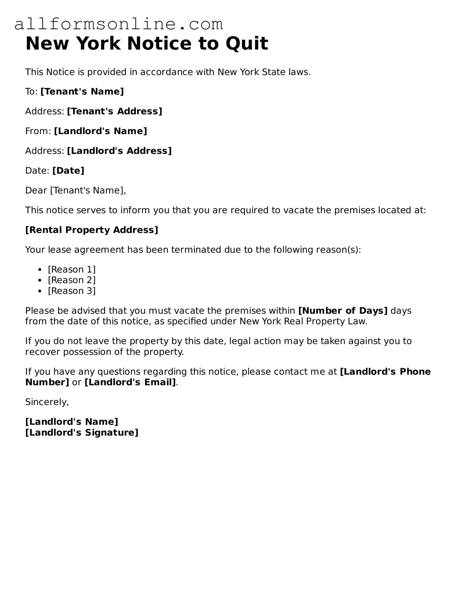 Attorney-Approved  Notice to Quit Form for New York