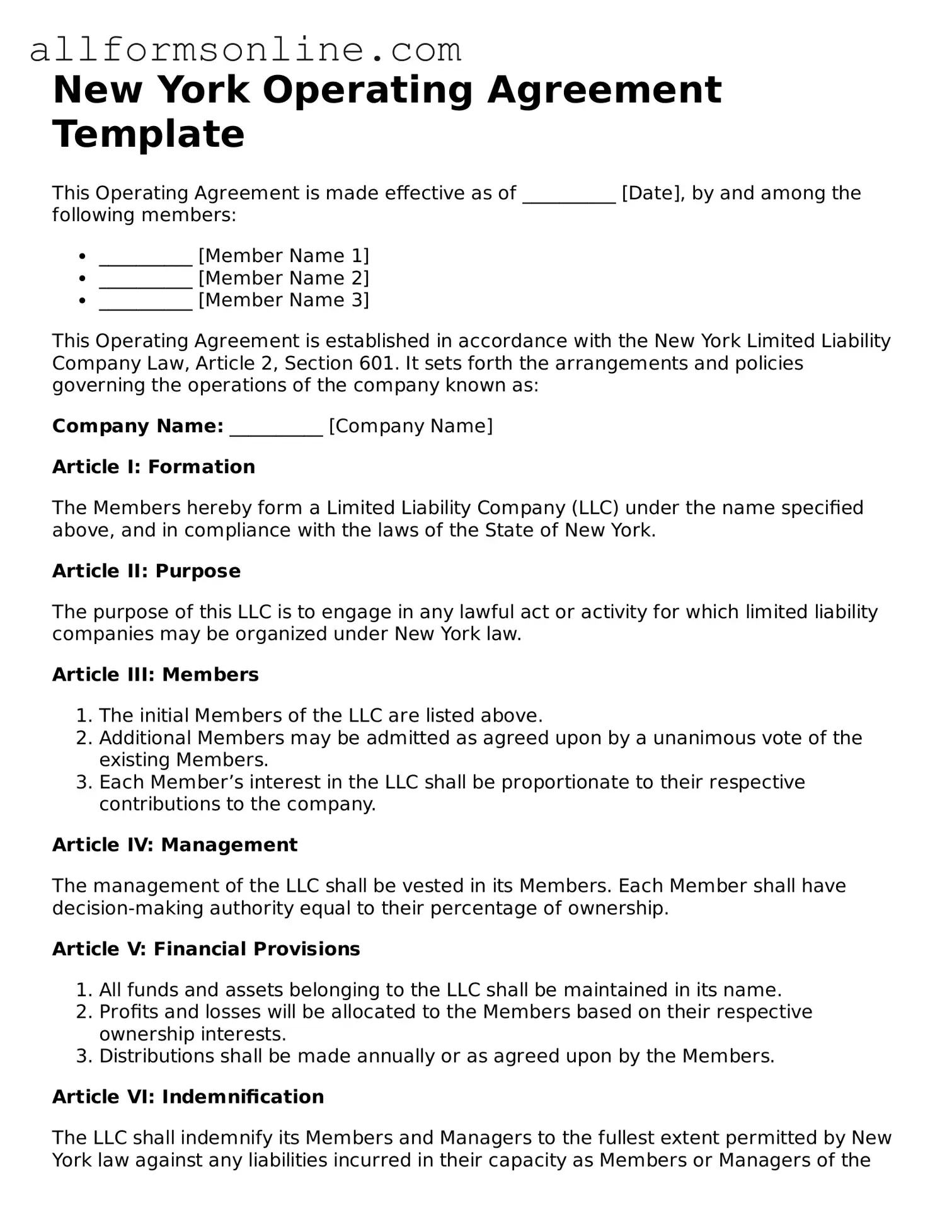 Attorney-Approved  Operating Agreement Form for New York
