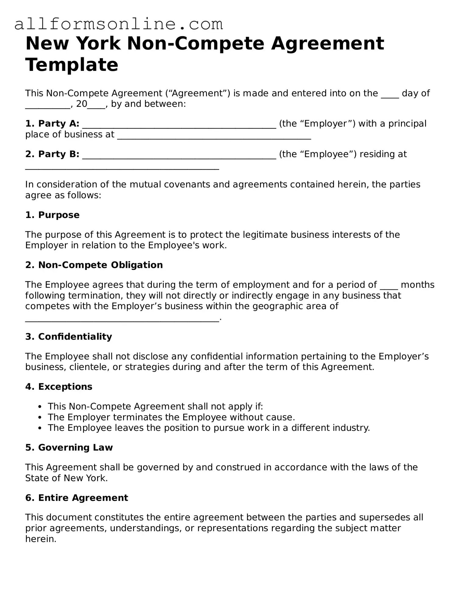 Attorney-Approved  Non-compete Agreement Form for New York