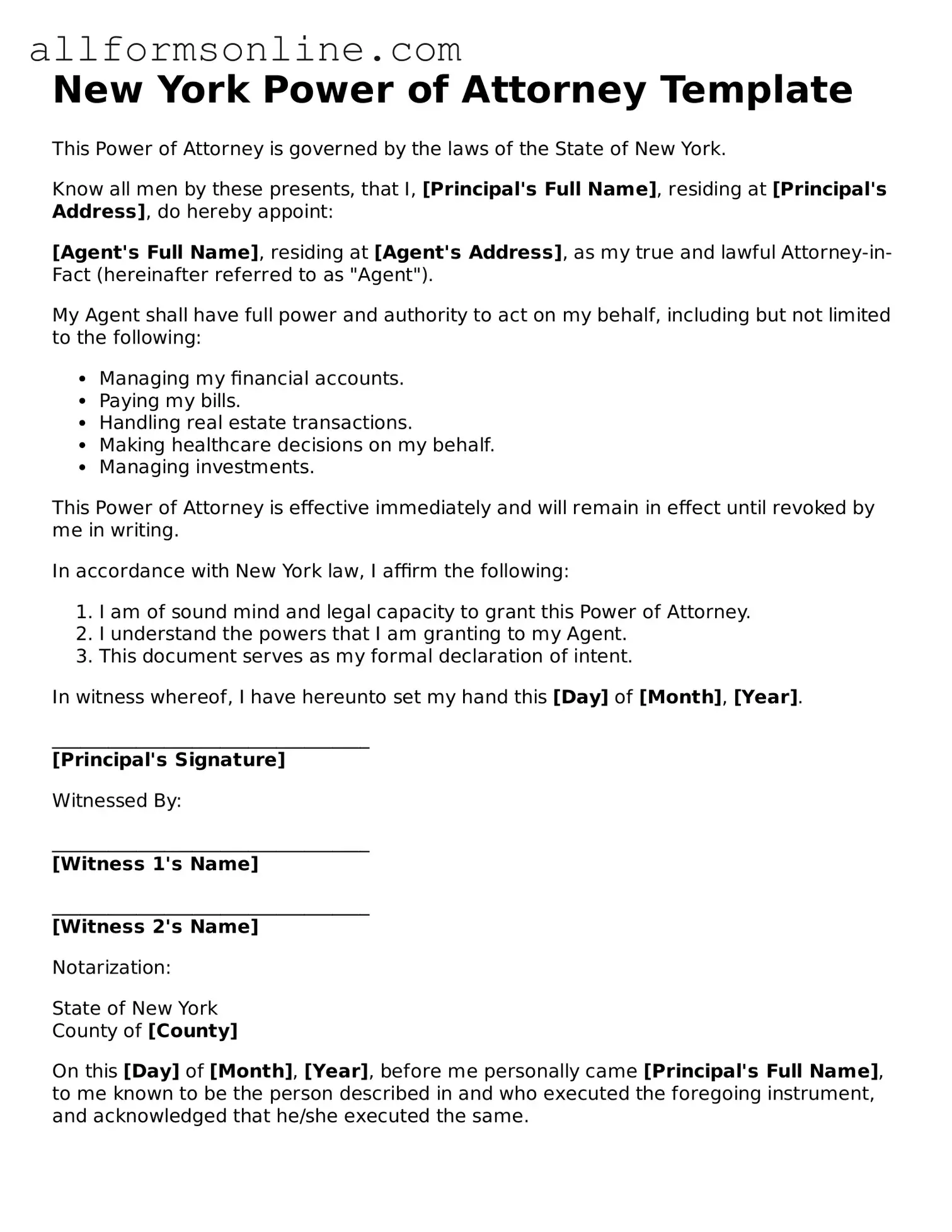 Attorney-Approved  Power of Attorney Form for New York