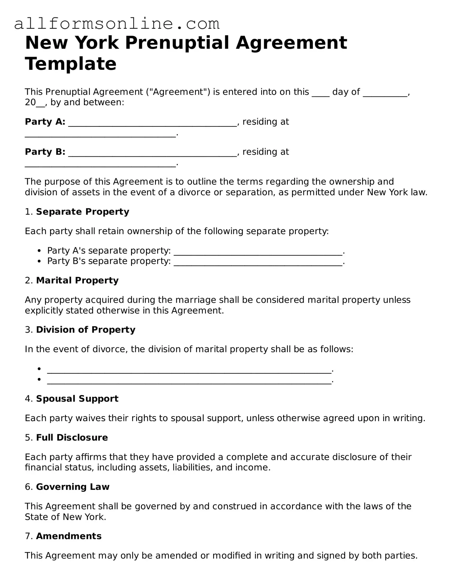 Attorney-Approved  Prenuptial Agreement Form for New York