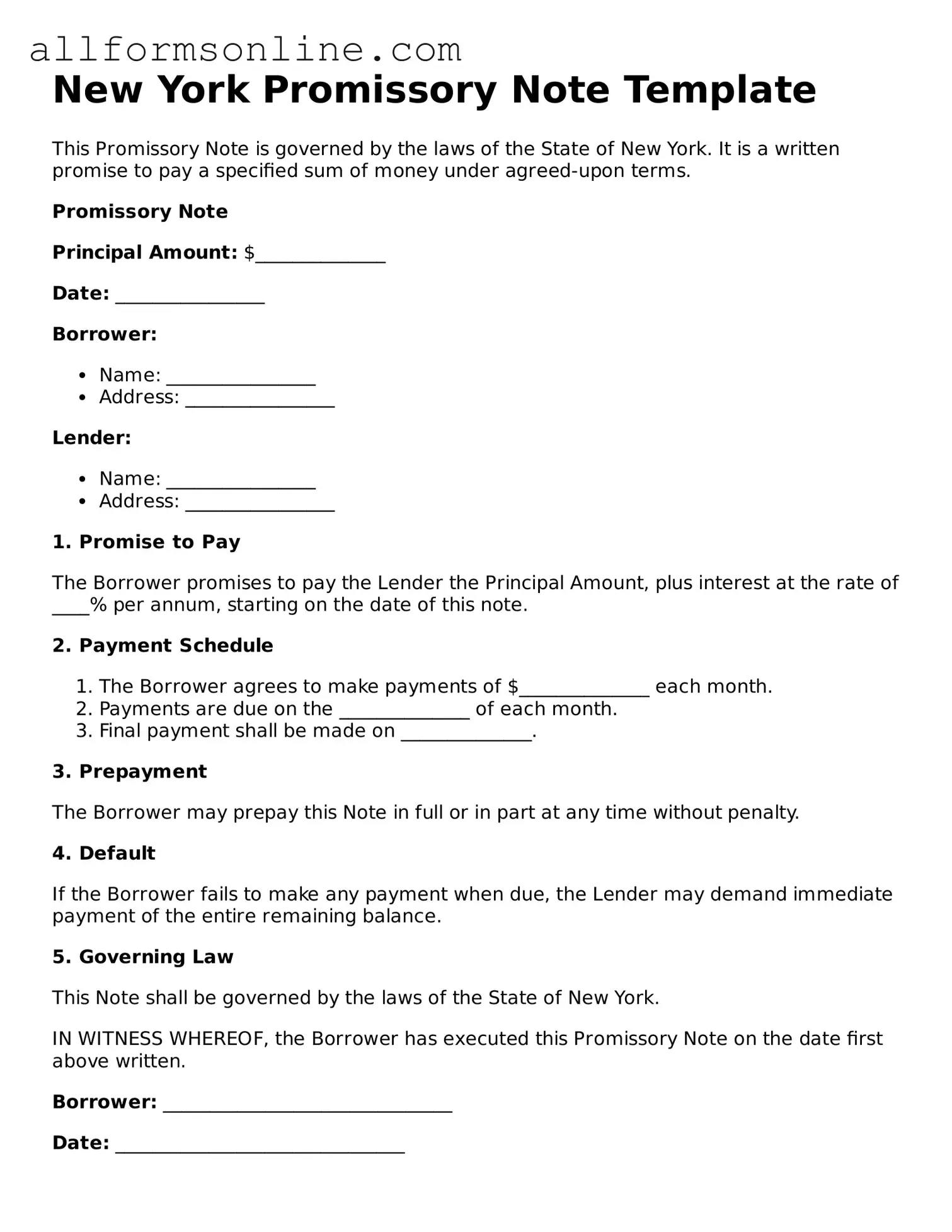 Attorney-Approved Promissory Note Form for New York