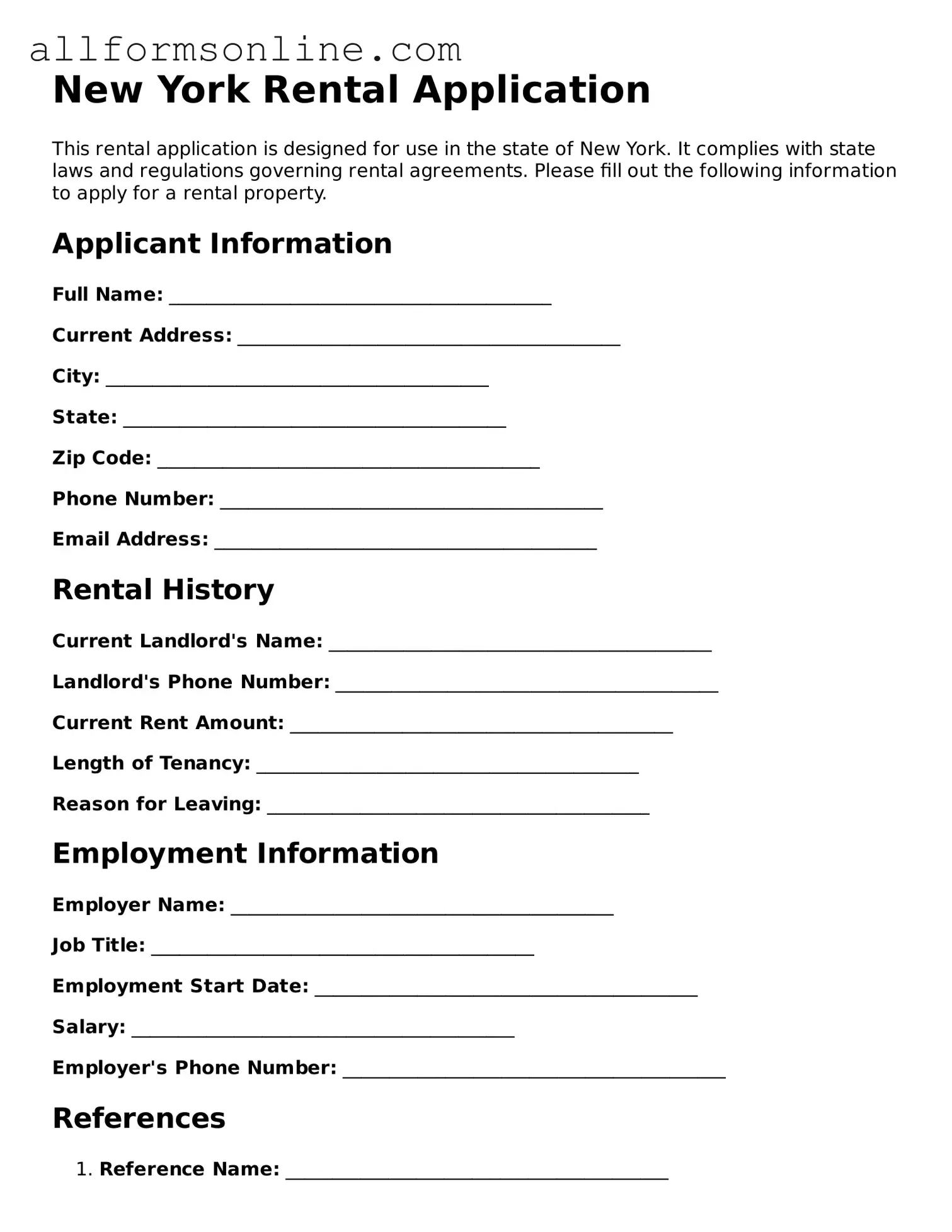 Attorney-Approved  Rental Application Form for New York