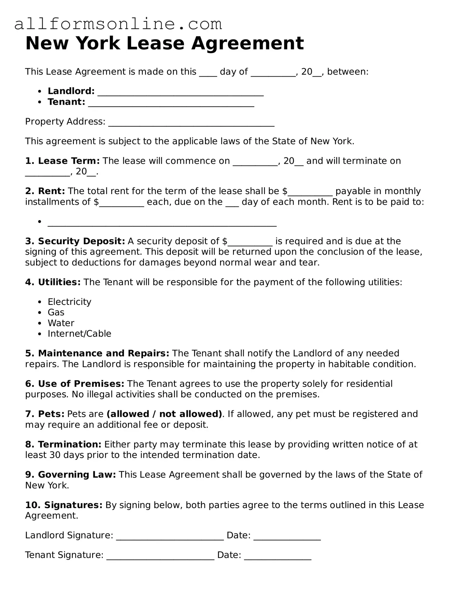 Attorney-Approved  Lease Agreement Form for New York