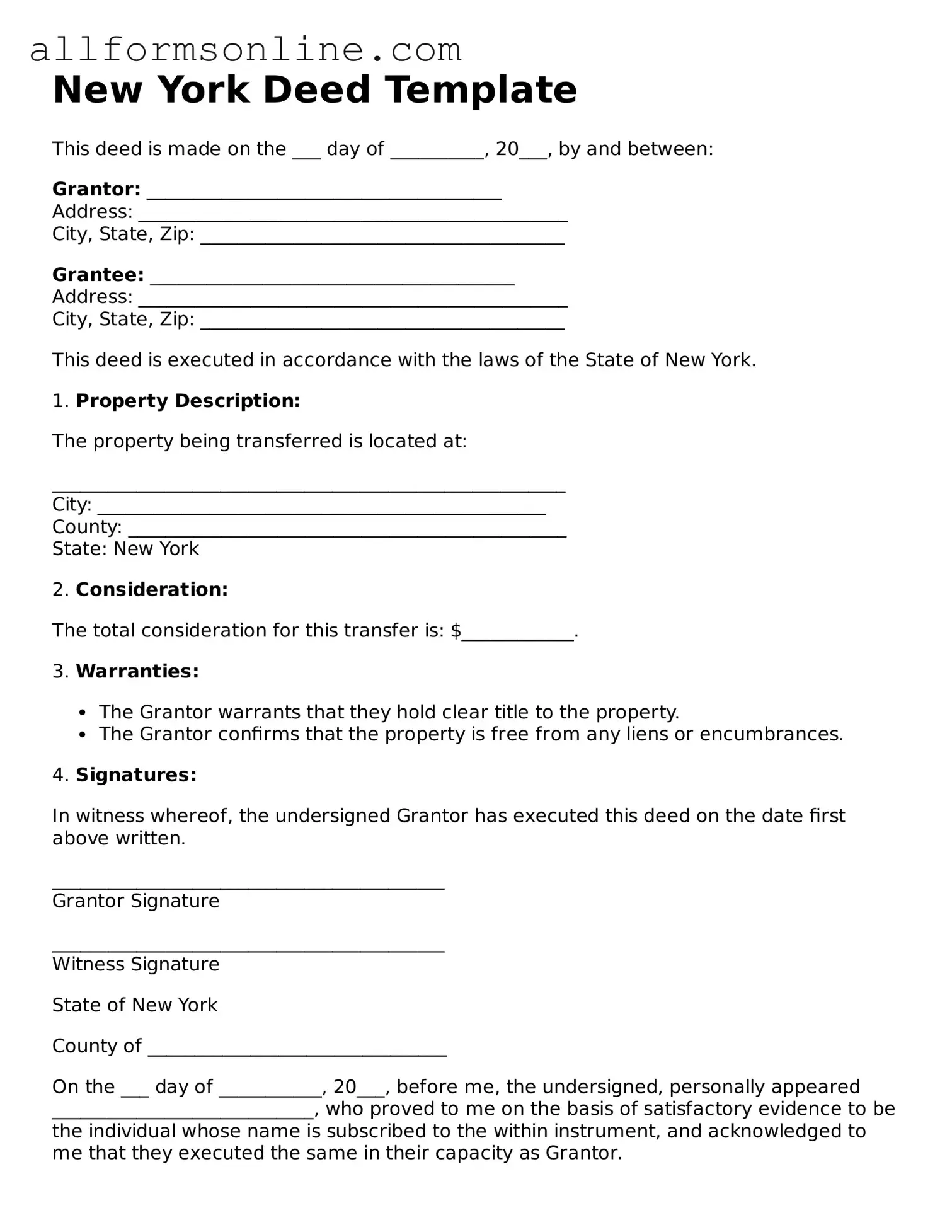 Attorney-Approved  Deed Form for New York