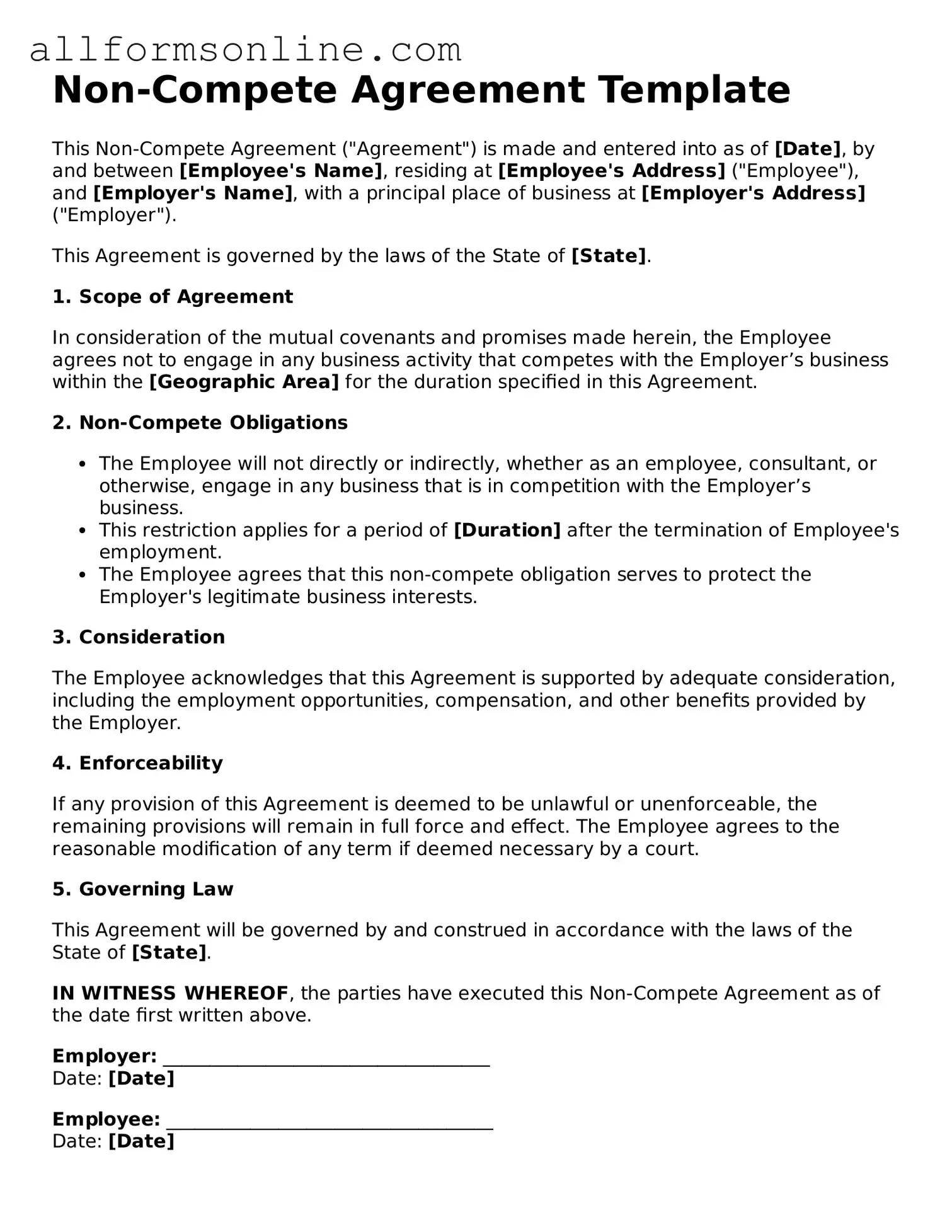 Blank Non-compete Agreement Form