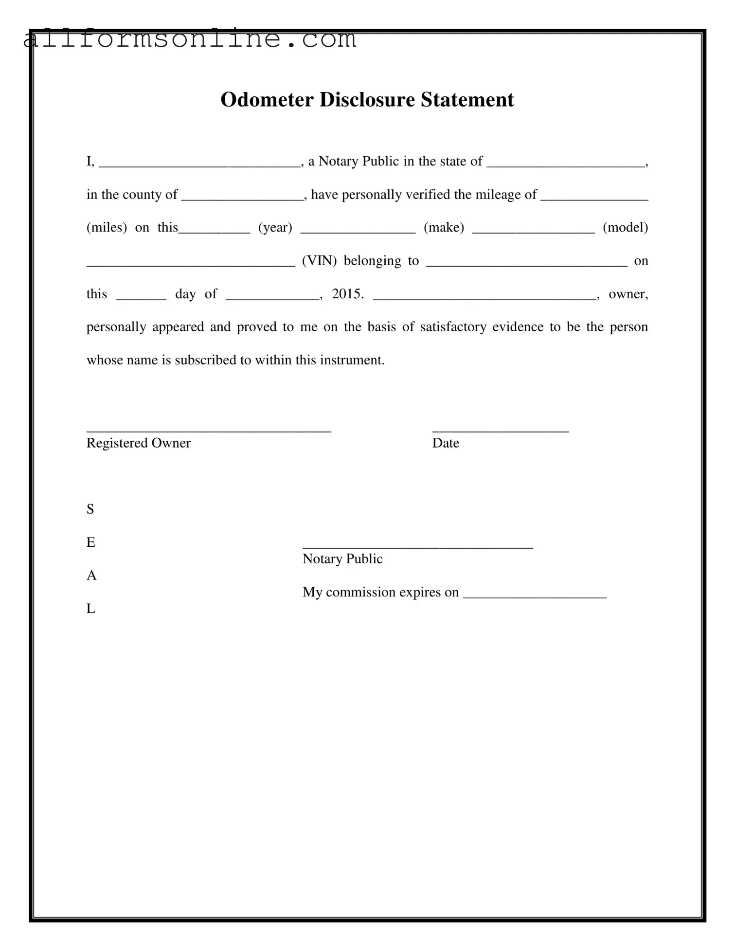 Free Notarized Odometer Statement PDF Form