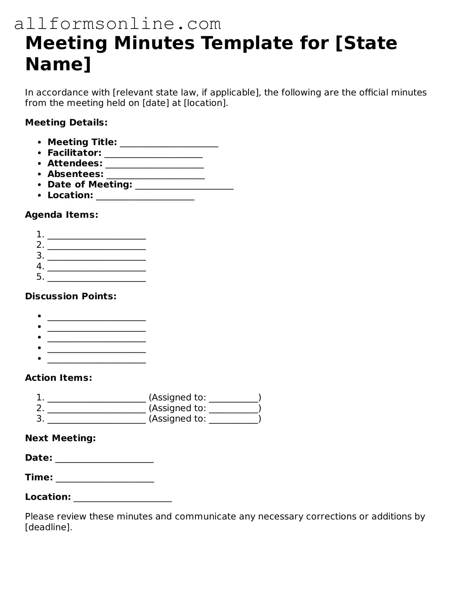 Blank Meeting Minutes Form