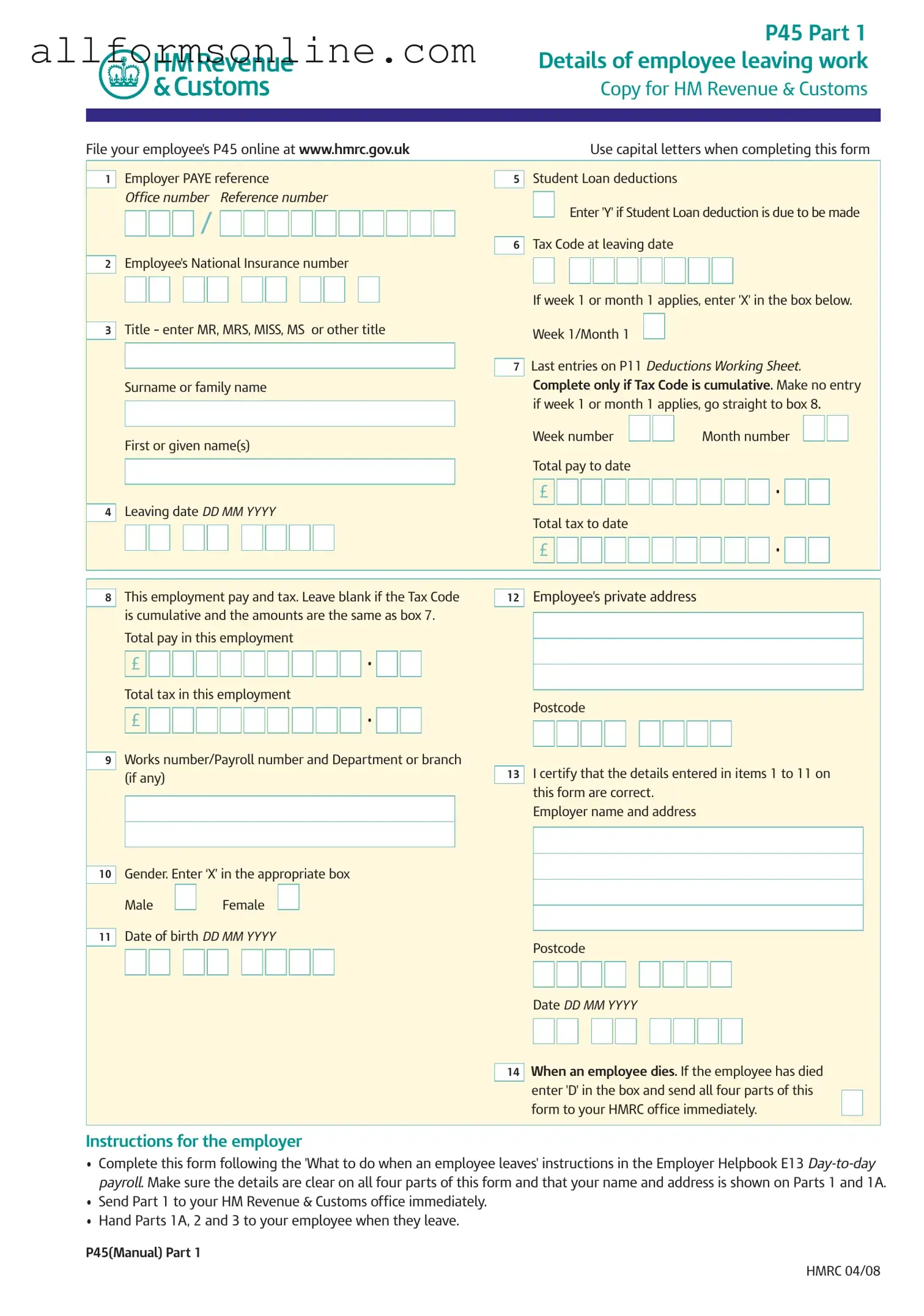 Free P 45 It PDF Form