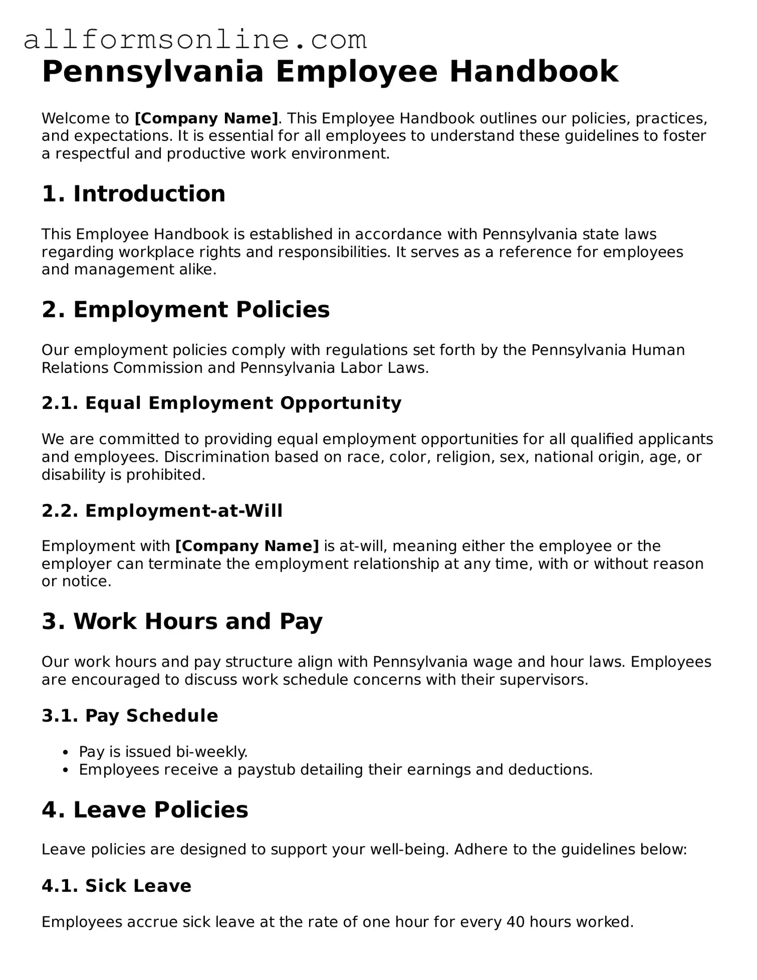Attorney-Approved  Employee Handbook Form for Pennsylvania