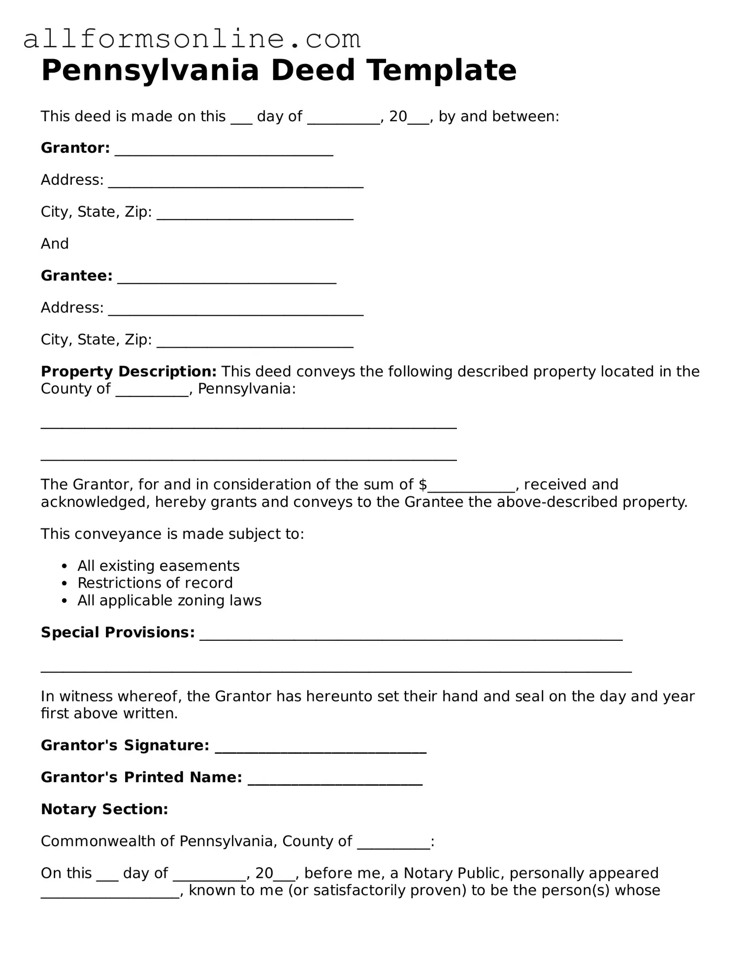 Attorney-Approved  Deed Form for Pennsylvania