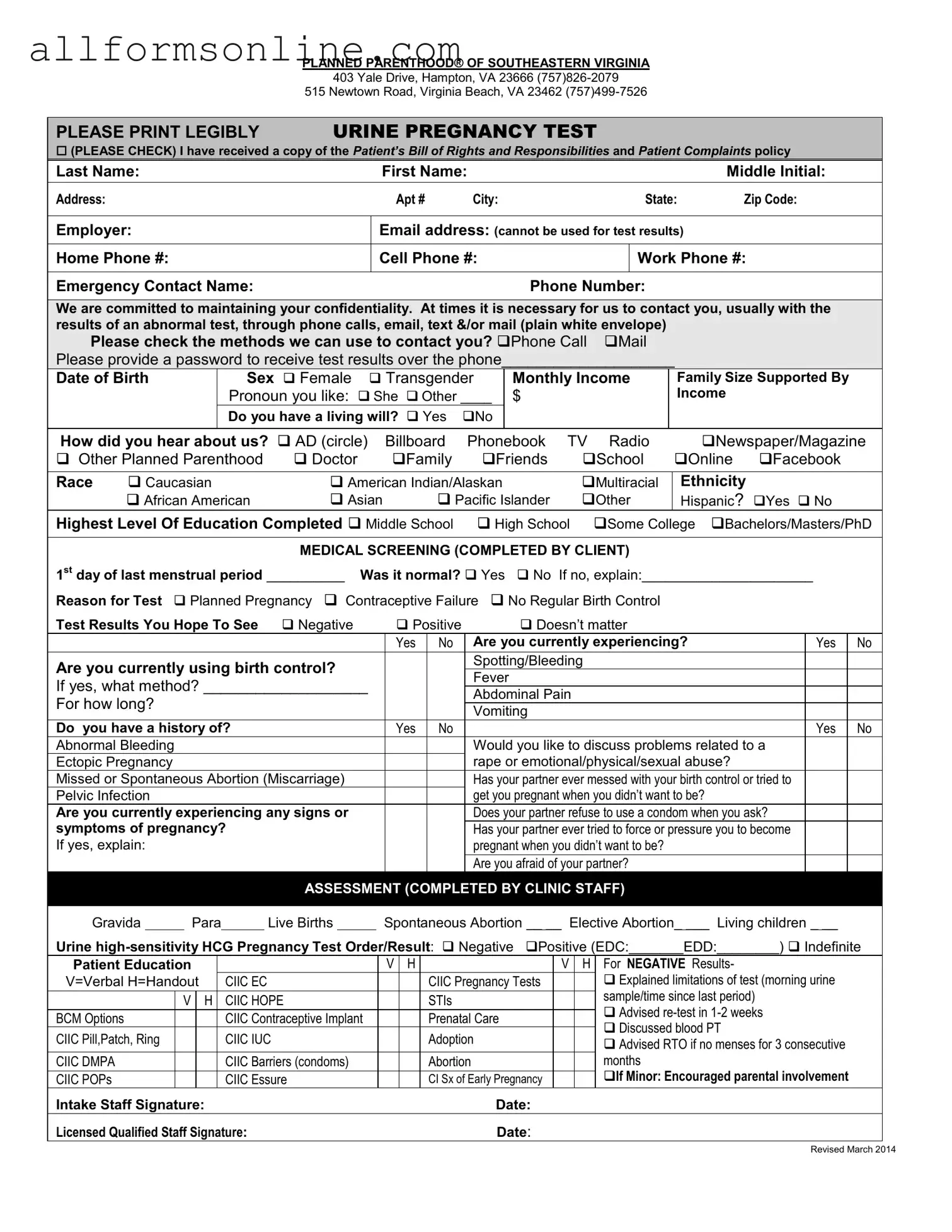 Free Planned Parenthood Proof PDF Form