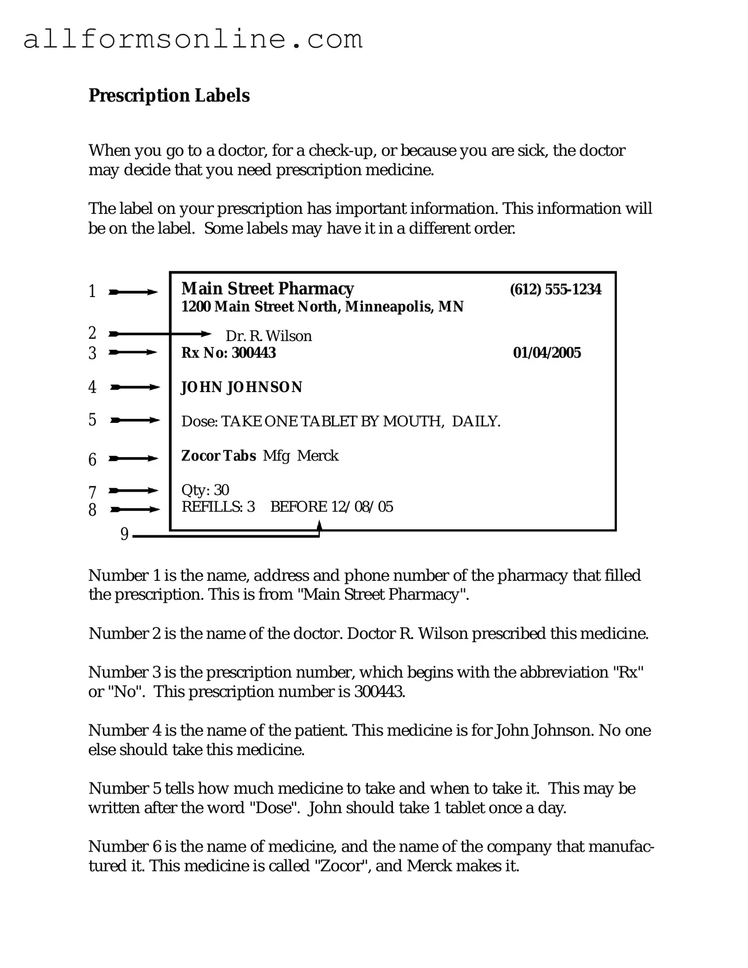 Free Prescription Label PDF Form