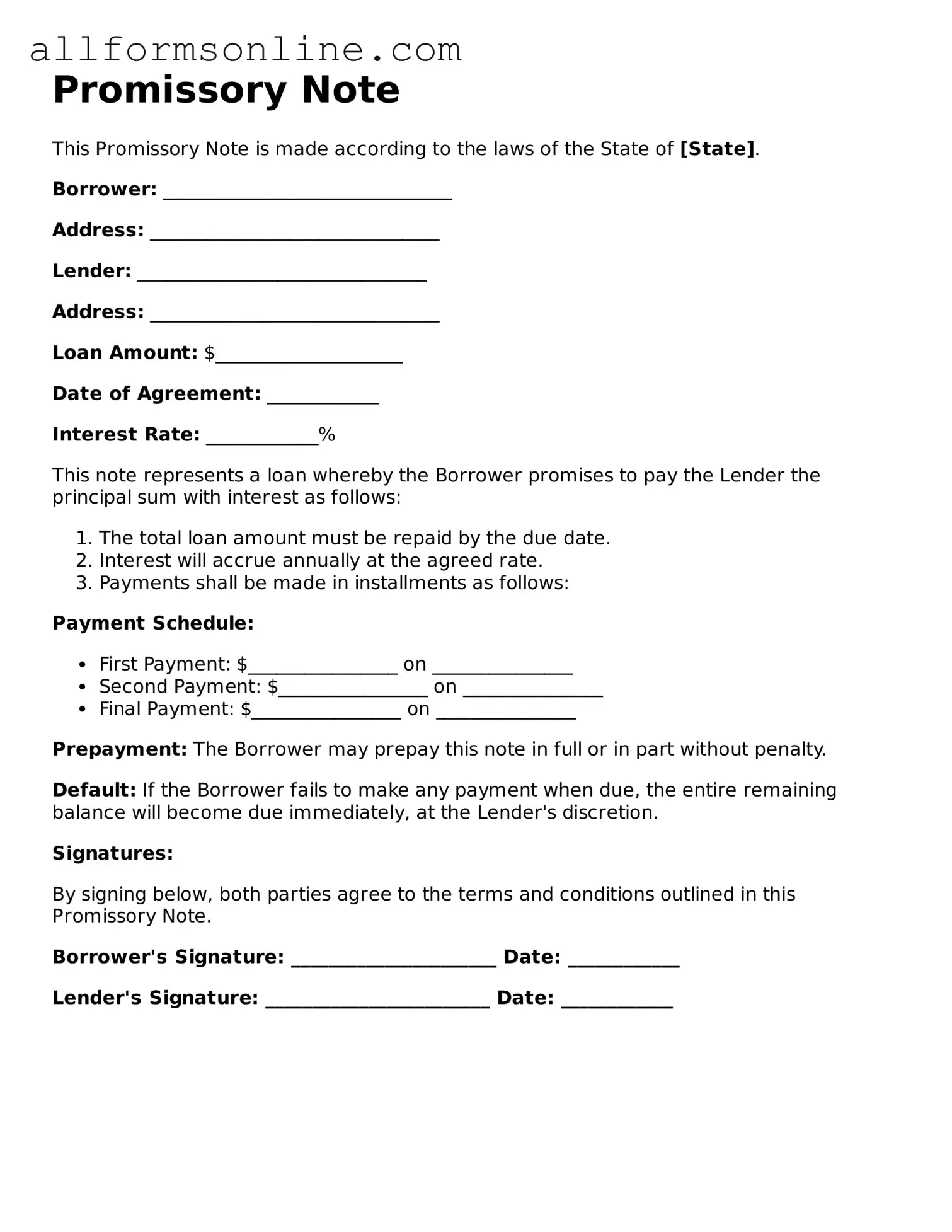Blank Promissory Note Form