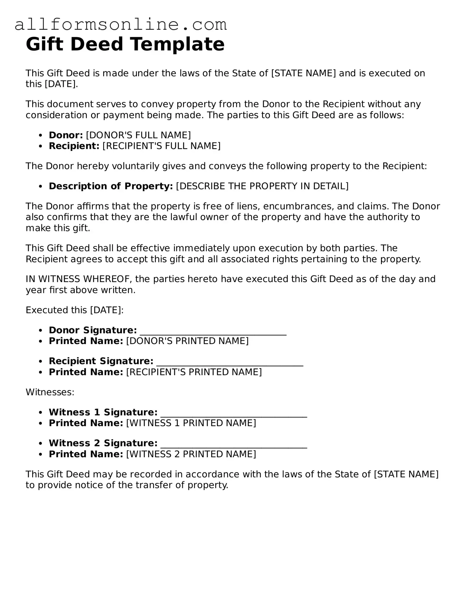 Blank Gift Deed Form