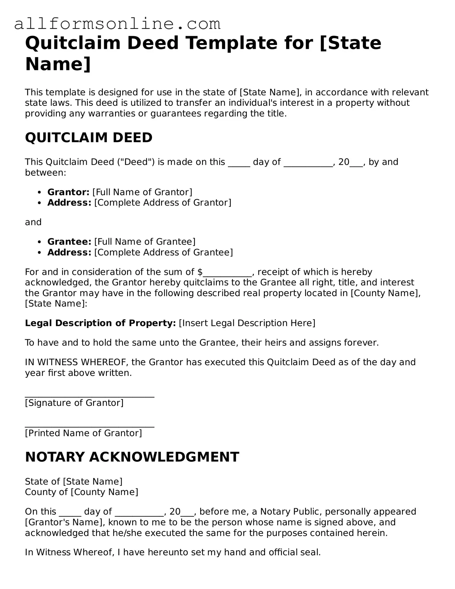 Blank Quitclaim Deed Form