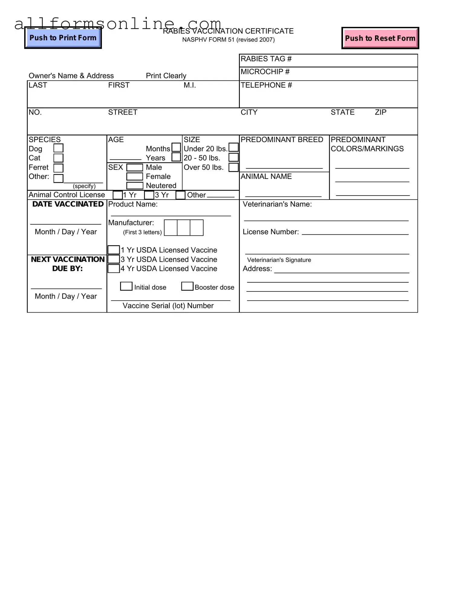Free Rabies Certificate PDF Form