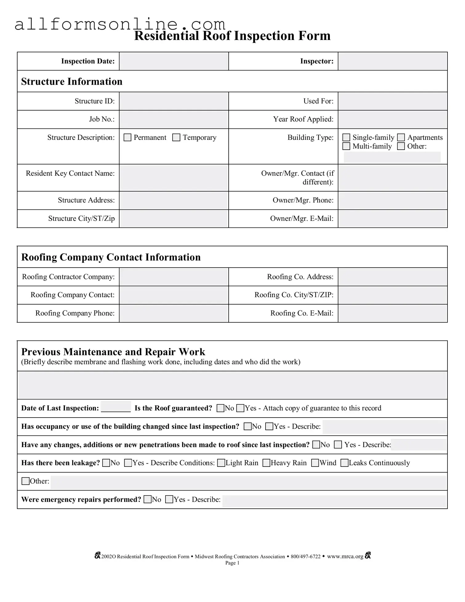 Free Roof Inspection PDF Form