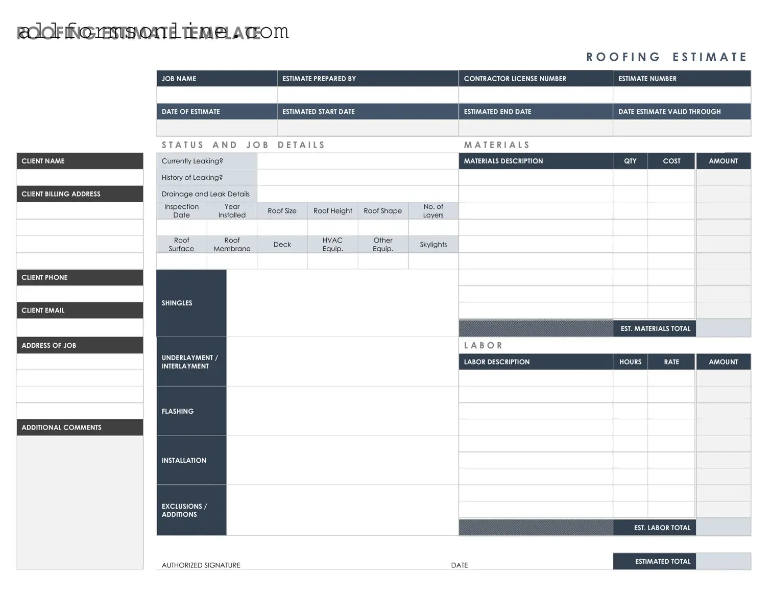 Free Roofing Estimate PDF Form