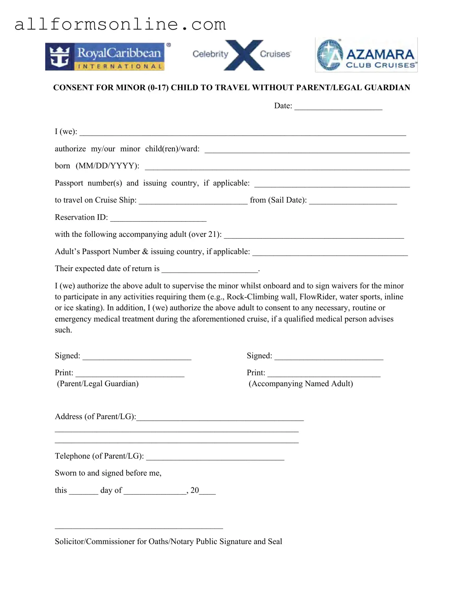 Free Royal Caribbean Parental Consent PDF Form