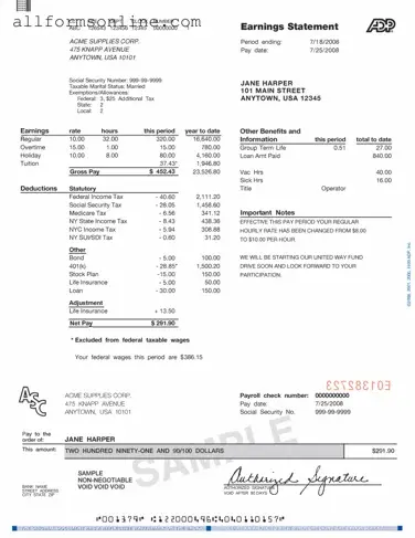 Free Adp Pay Stub PDF Form