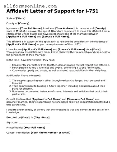 Blank Affidavit Letter of Support for I-751 Form