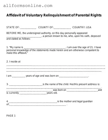 Free Affidavit Parental Rights PDF Form