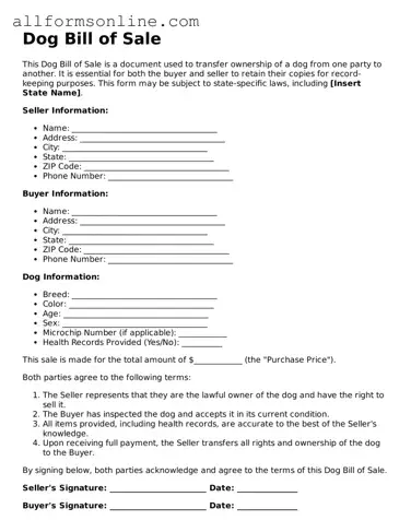Blank Dog Bill of Sale Form