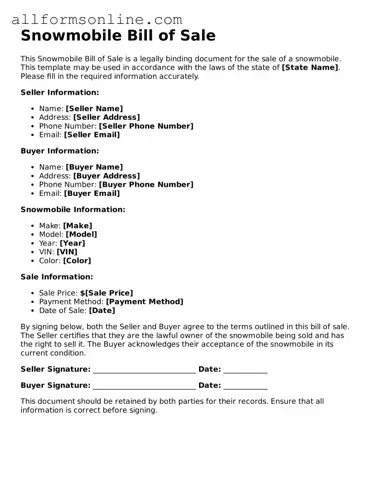 Blank Snowmobile Bill of Sale Form