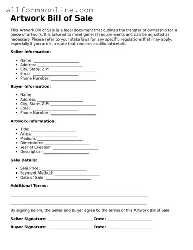 Blank Artwork Bill of Sale Form