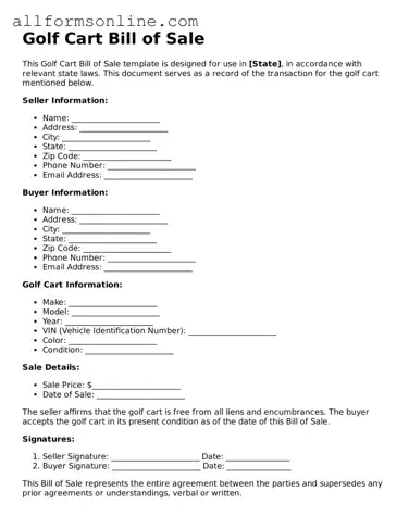 Blank Golf Cart Bill of Sale Form
