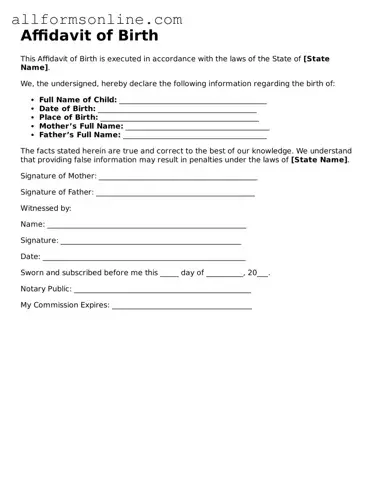 Blank Affidavit of Birth Form