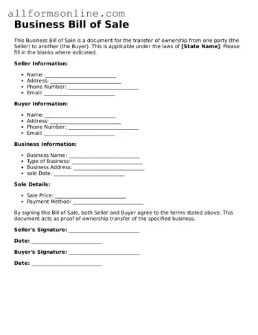 Blank Business Bill of Sale Form