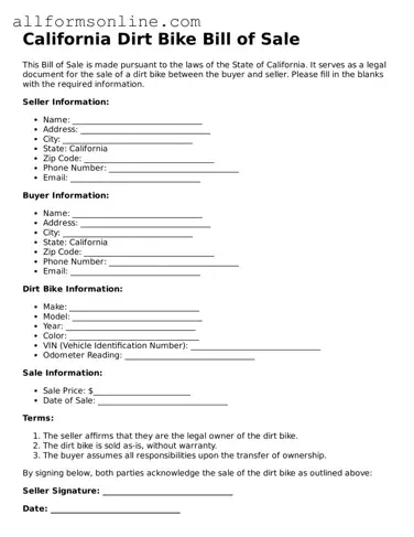 Attorney-Approved  Dirt Bike Bill of Sale Form for California