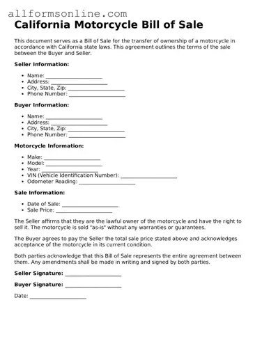 Attorney-Approved  Motorcycle Bill of Sale Form for California
