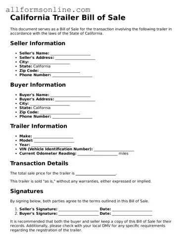 Attorney-Approved  Trailer Bill of Sale Form for California