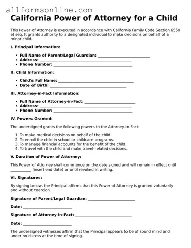 Attorney-Approved  Power of Attorney for a Child Form for California