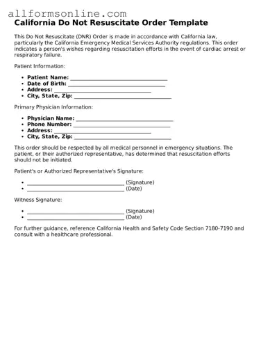 Attorney-Approved  Do Not Resuscitate Order Form for California
