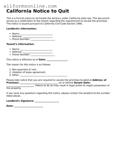 Attorney-Approved  Notice to Quit Form for California