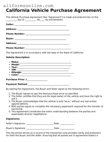 Attorney-Approved  Vehicle Purchase Agreement Form for California