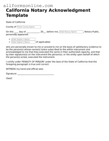 Attorney-Approved  Notary Acknowledgement Form for California