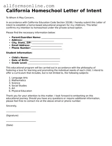 Attorney-Approved  Homeschool Letter of Intent Form for California