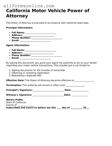 Attorney-Approved  Motor Vehicle Power of Attorney Form for California