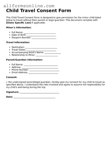 Blank Child Travel Consent Form Form